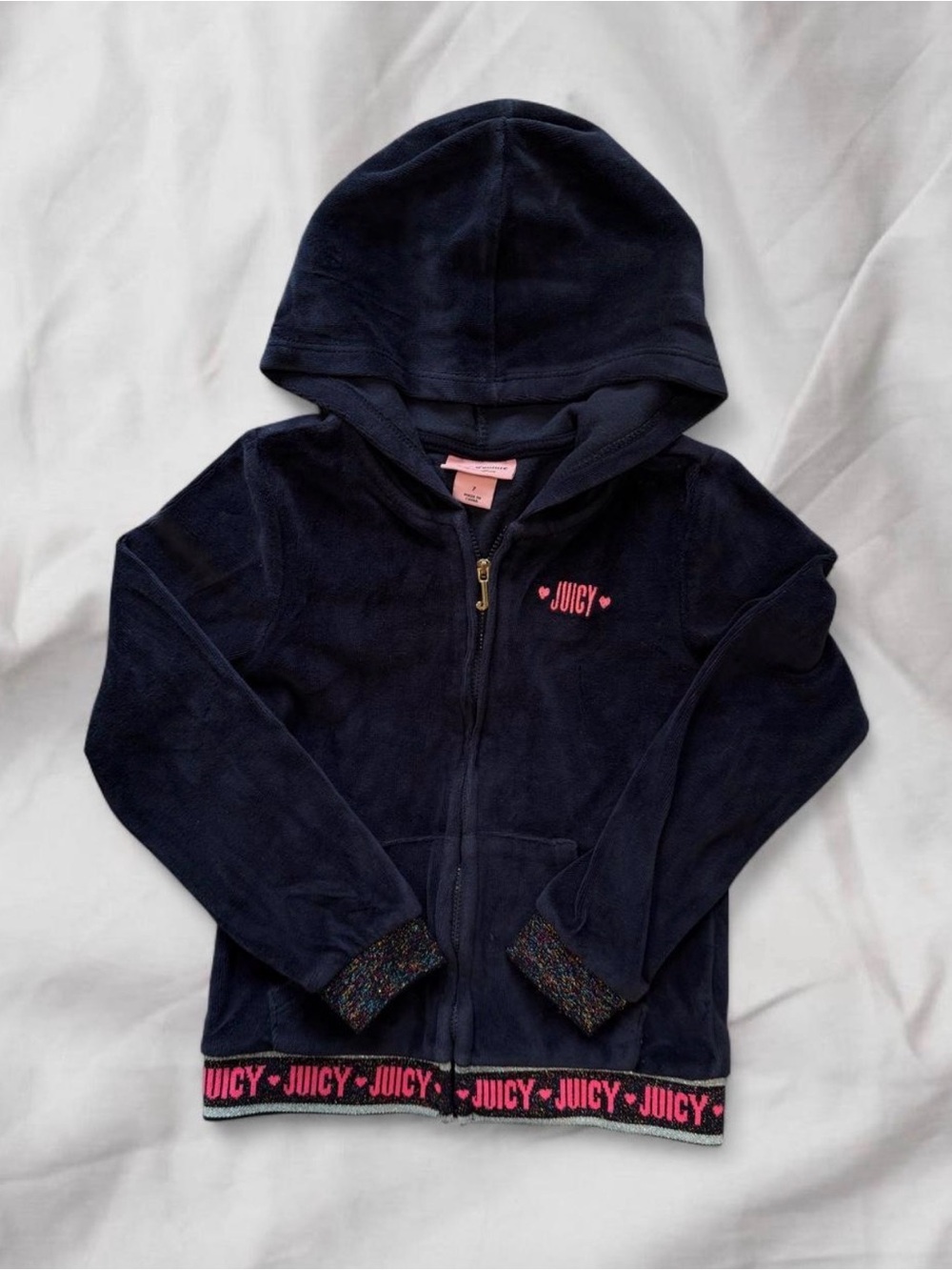 Juicy Couture Navy Hooded Zip-Up with Pink Logo Trim